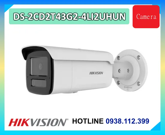 Camera thân trụ DS-2CD2T43G2-4LI2UHUN, Camera AI Hikvision DS-2CD2T43G2-4LI2UHUN, Camera ngoài trời DS-2CD2T43G2-4LI2UHUN, Camera IP 4MP DS-2CD2T43G2-4LI2UHUN, DS-2CD2T43G2-4LI2UHUN Smart Hybrid Light, DS-2CD2T43G2-4LI2UHUN tích hợp micro, Camera PoE DS-2CD2T43G2-4LI2UHUN