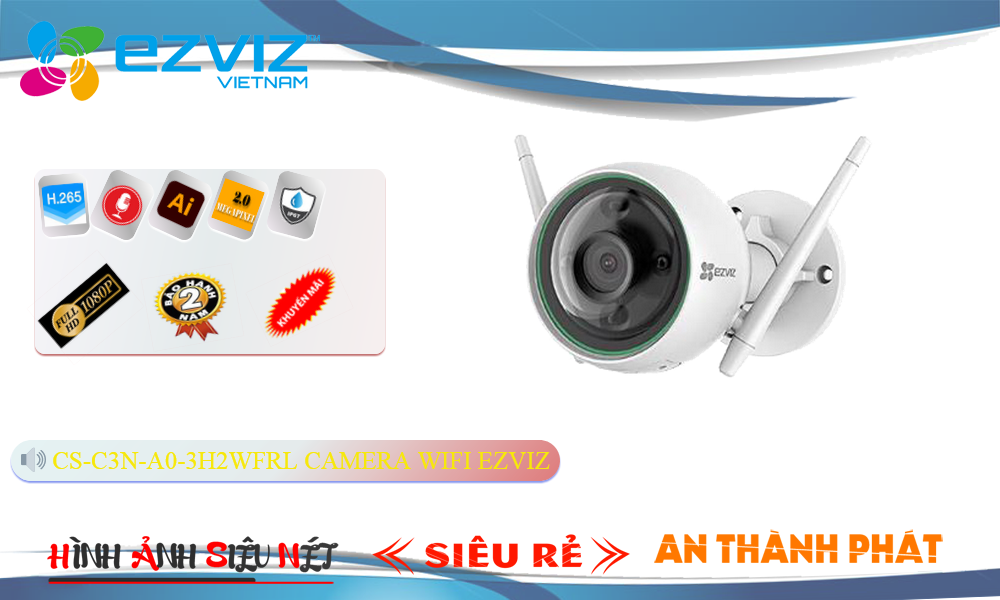 Camera Wi-Fi Ezviz ngoài trời CS-C3N-A0-3H2WFRL Sắc Nét Camera Wi-Fi Ezviz ngoài trời CS-C3N-A0-3H2WFRL Sắc Nét