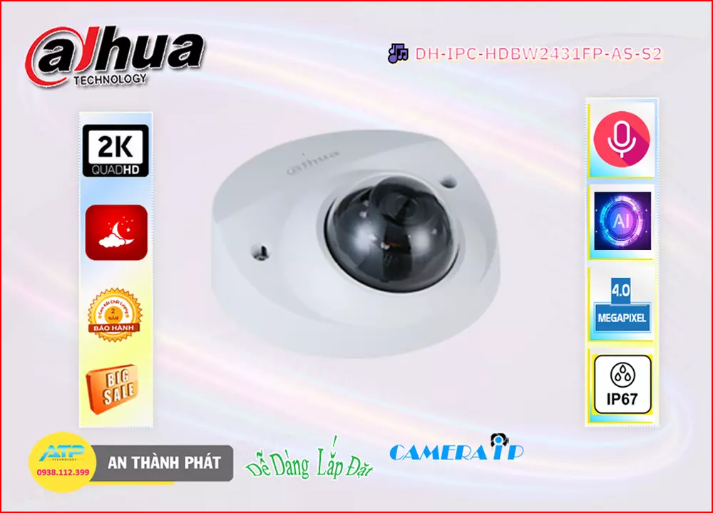 Camera IP Dahua DH-IPC-HDBW2431FP-AS-S2,Giá DH-IPC-HDBW2431FP-AS-S2,phân phối