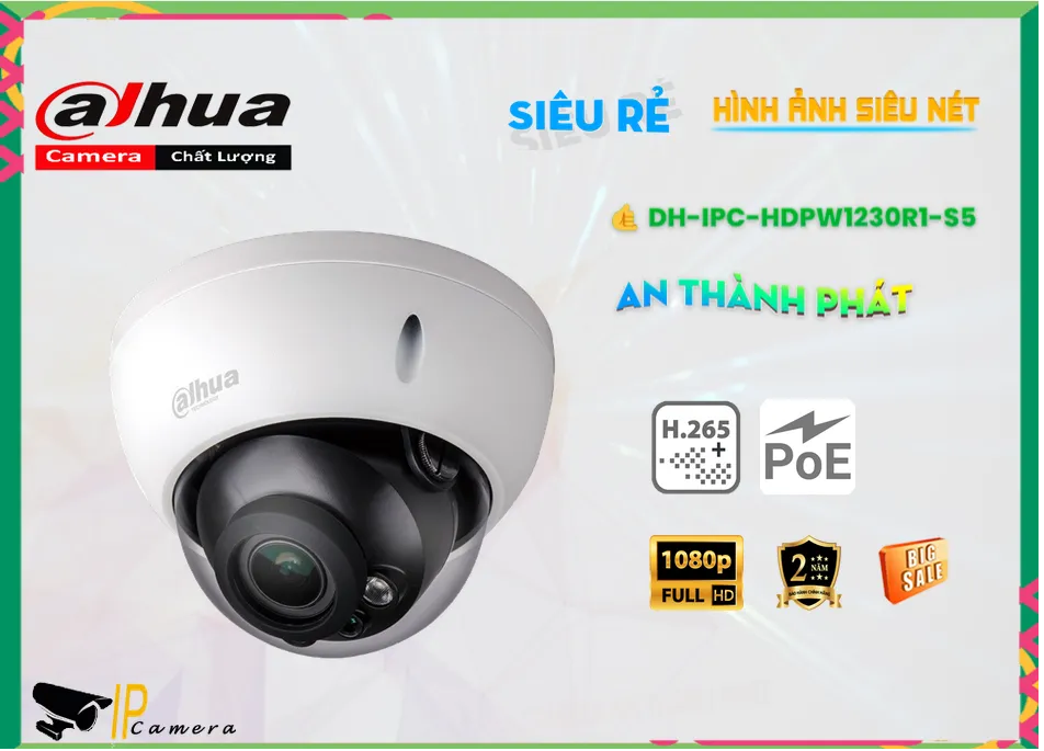 Camera Dahua DH-IPC-HDPW1230R1-S5,DH-IPC-HDPW1230R1-S5 Giá Khuyến Mãi,DH-IPC-HDPW1230R1-S5 Giá rẻ,DH-IPC-HDPW1230R1-S5