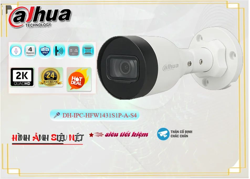 Camera Dahua DH-IPC-HFW1431S1P-A-S4,DH-IPC-HFW1431S1P-A-S4 Giá Khuyến Mãi,DH-IPC-HFW1431S1P-A-S4 Giá